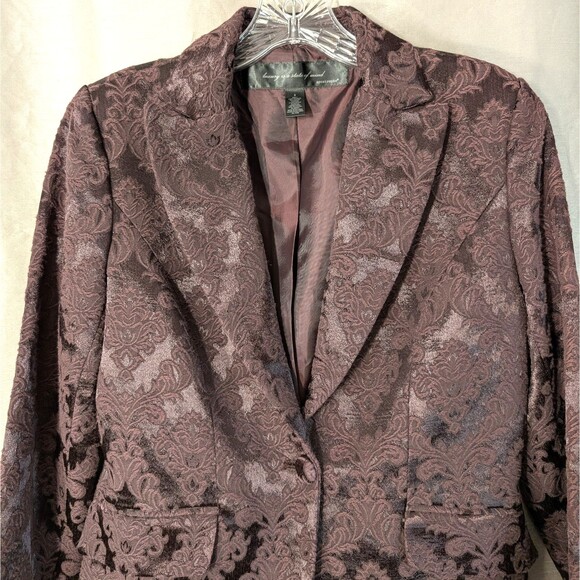 Apostrophe Women's Size 4 Brocade Satin Blazer Purple Whimsygoth Day to Evening - Picture 11 of 16